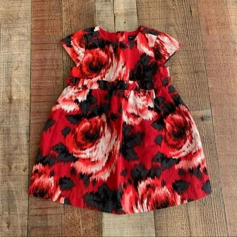 Gap Baby Girl Size 18-24M Dress In Red And Black Flowers